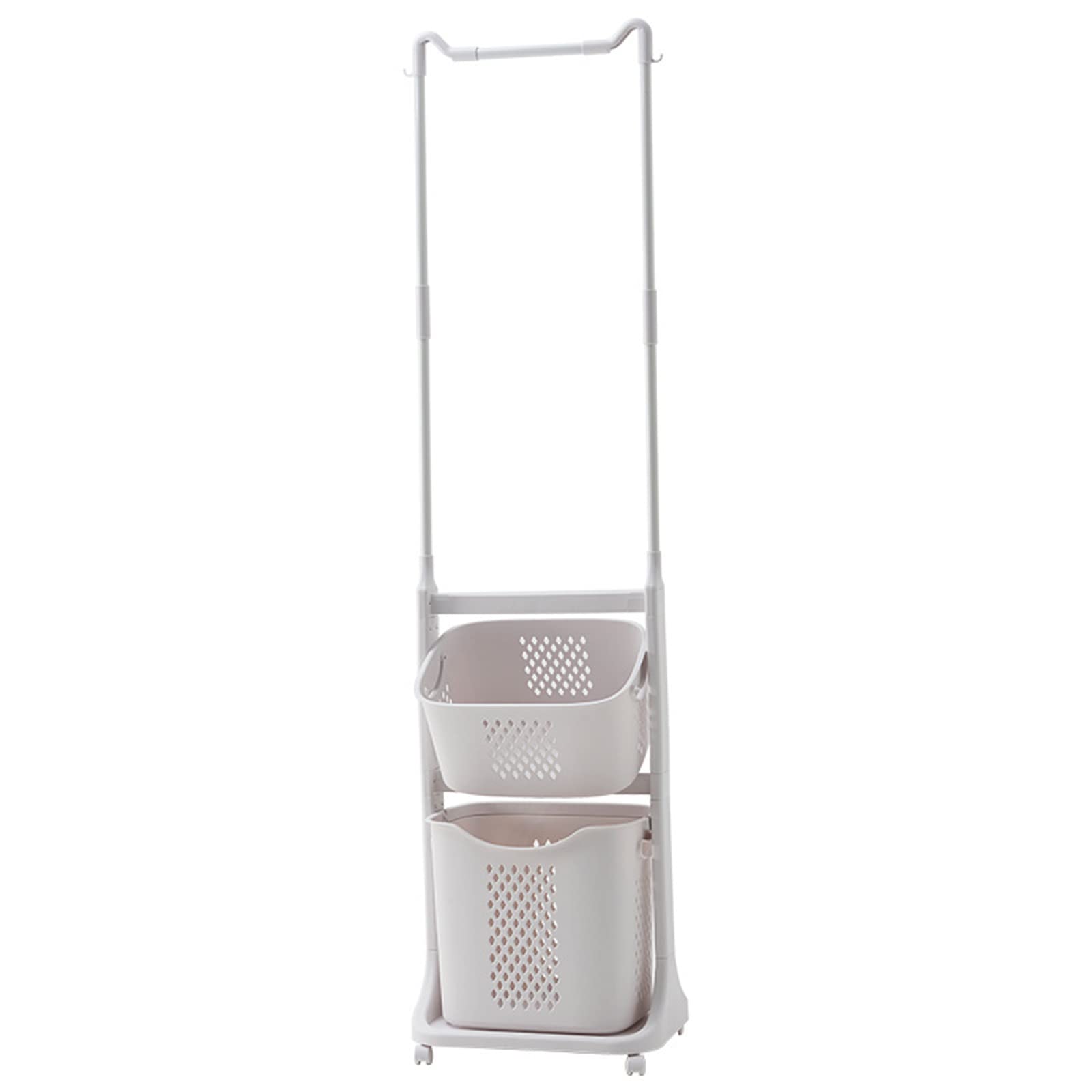 JMQN Plastic Laundry Basket with Wheels - White Multi-Layer Dirty Clothes Hamper Organizer for Bedroom, Bathroom & Laundry Room - Portable Storage Basket for Home Organization & College Dorm Essentials