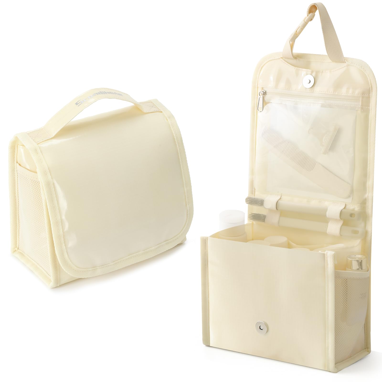 Waterproof Hanging Toiletry Bag for Women - Large Travel Cosmetic Organizer with Handle, Portable Makeup Bag for Full-Sized Toiletries (Beige) | Perfect for Travel, Gym, Camping & Daily Use