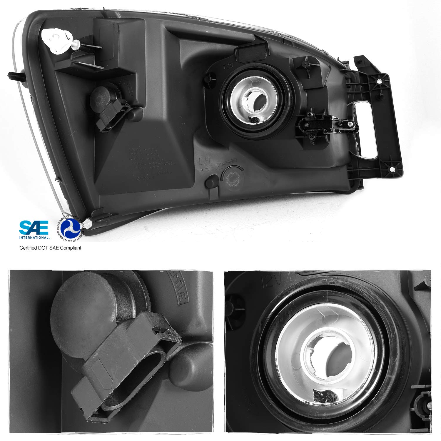 AKKON Black Crystal Headlights & LED Tail Lights for 2006 Dodge Ram 1500/2500/3500 - 4PCs Set - Upgrade Your Truck Lighting for Night Driving & Off-Road Adventures