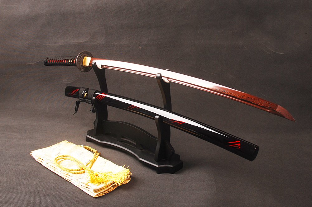41 Inch Handmade Authentic Japanese Samurai Katana Sword - Full Tang Red Damascus Steel Blade - Collectible Weapon for Martial Arts, Cosplay & Home Decor - Perfect Gift for Men & Sword Enthusiasts