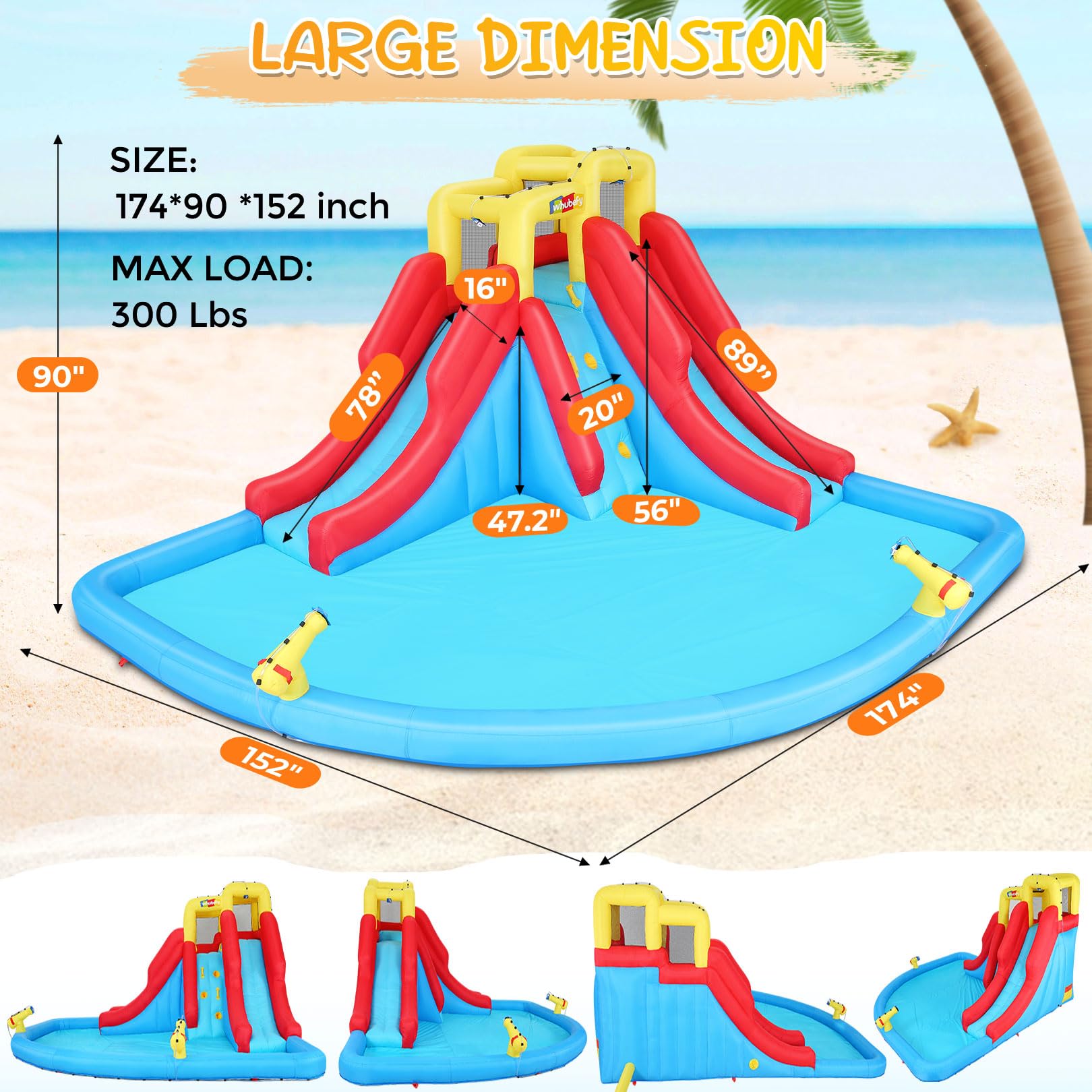 Whubefy Double Drench Inflatable Water Slide 14.5 x 12.7 x 7.5 FT - Heavy-Duty Backyard Water Park with Blower, 2 Slides, Climbing Wall, Giant Splash Pool & 2 Water Cannons for Kids & Adults - Perfect for Summer Parties, Family Fun & Outdoor Water Activities
