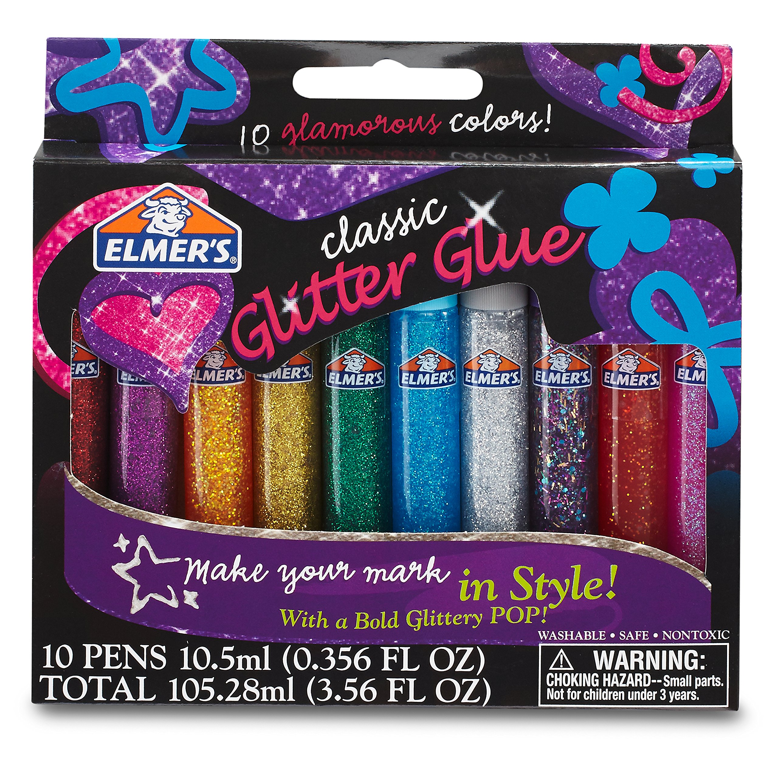 ELMERS E199 Washable Glitter Glue Pens Set - 10 Pack, Classic Rainbow Colors for DIY Crafts, Slime Making & Kids Art Projects | Non-Toxic, Safe & Fun for School, Home & Party Activities