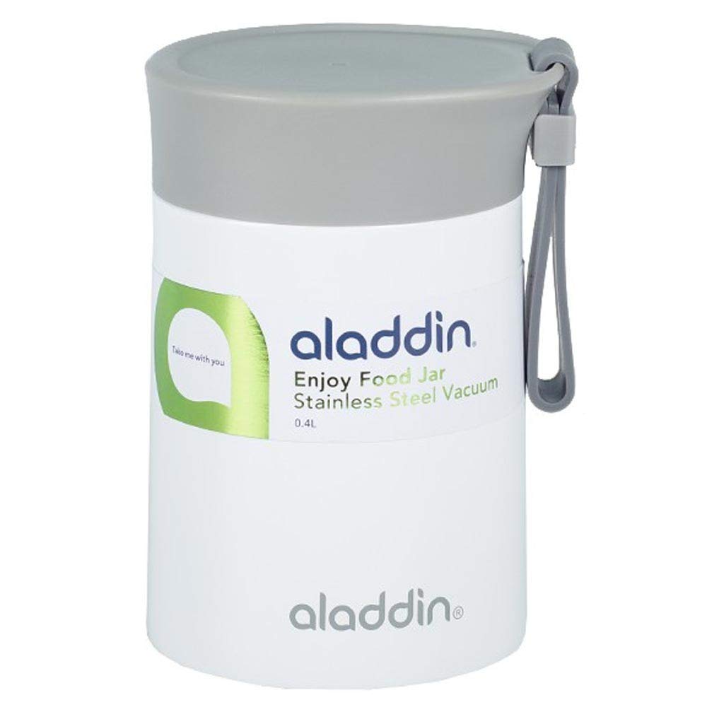 Aladdin Enjoy Thermavac Stainless Steel Food Jar - 14oz Double Wall Vacuum Insulated Lunch Container Keeps Food Hot/Cold for 5.5 Hours - Perfect for Office, School, Picnics & Outdoor Activities (White)