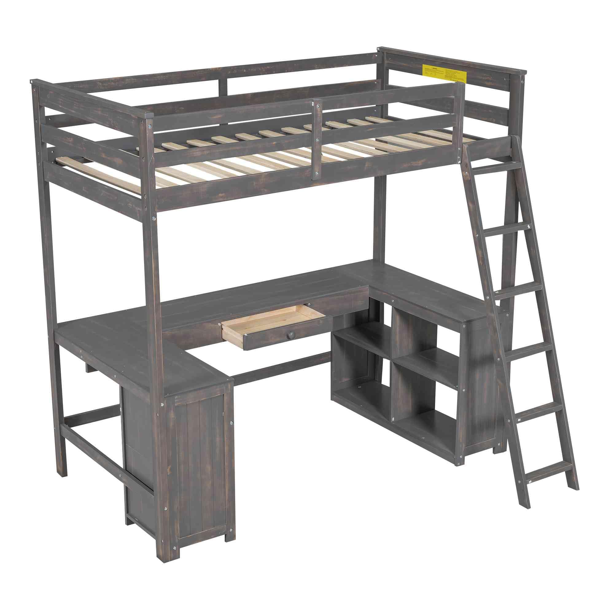 Twin Loft Bed with Storage & Desk - Solid Wood Space Saver for Kids Bedroom & Dorm