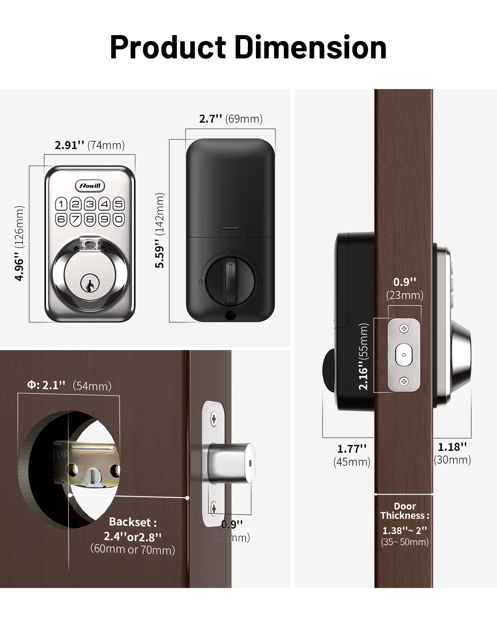 Zowill Smart Fingerprint Door Lock - Keyless Entry Deadbolt with 20 Biometric Fingerprints, Auto Lock & One-Touch Locking - Easy Install Electronic Keypad - Satin Nickel Finish | Perfect for Homes, Apartments, Offices & Vacation Rentals