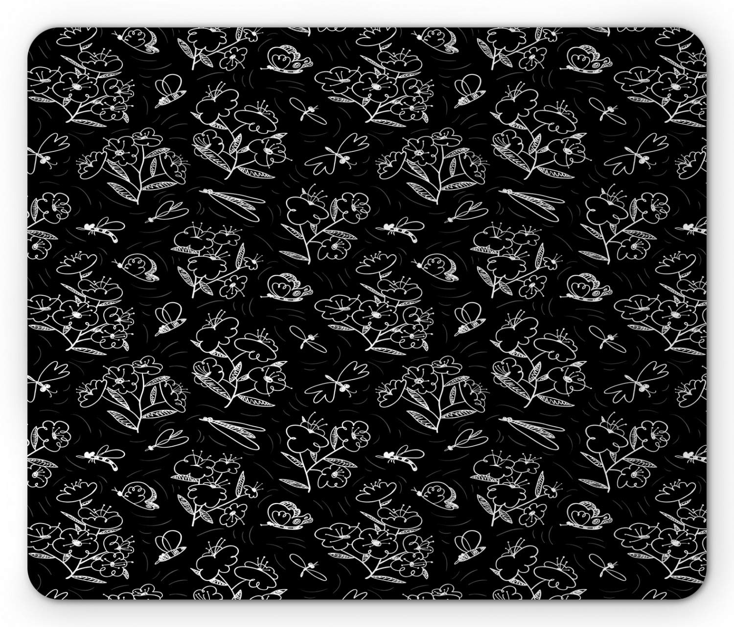 Ambesonne Botanical Mouse Pad - Hand Drawn Garden Design with Butterflies, Insects & Flowers - Non-Slip Rubber Mousepad (Standard Size, Charcoal Grey & White) - Perfect for Office, Gaming & Home Workspace