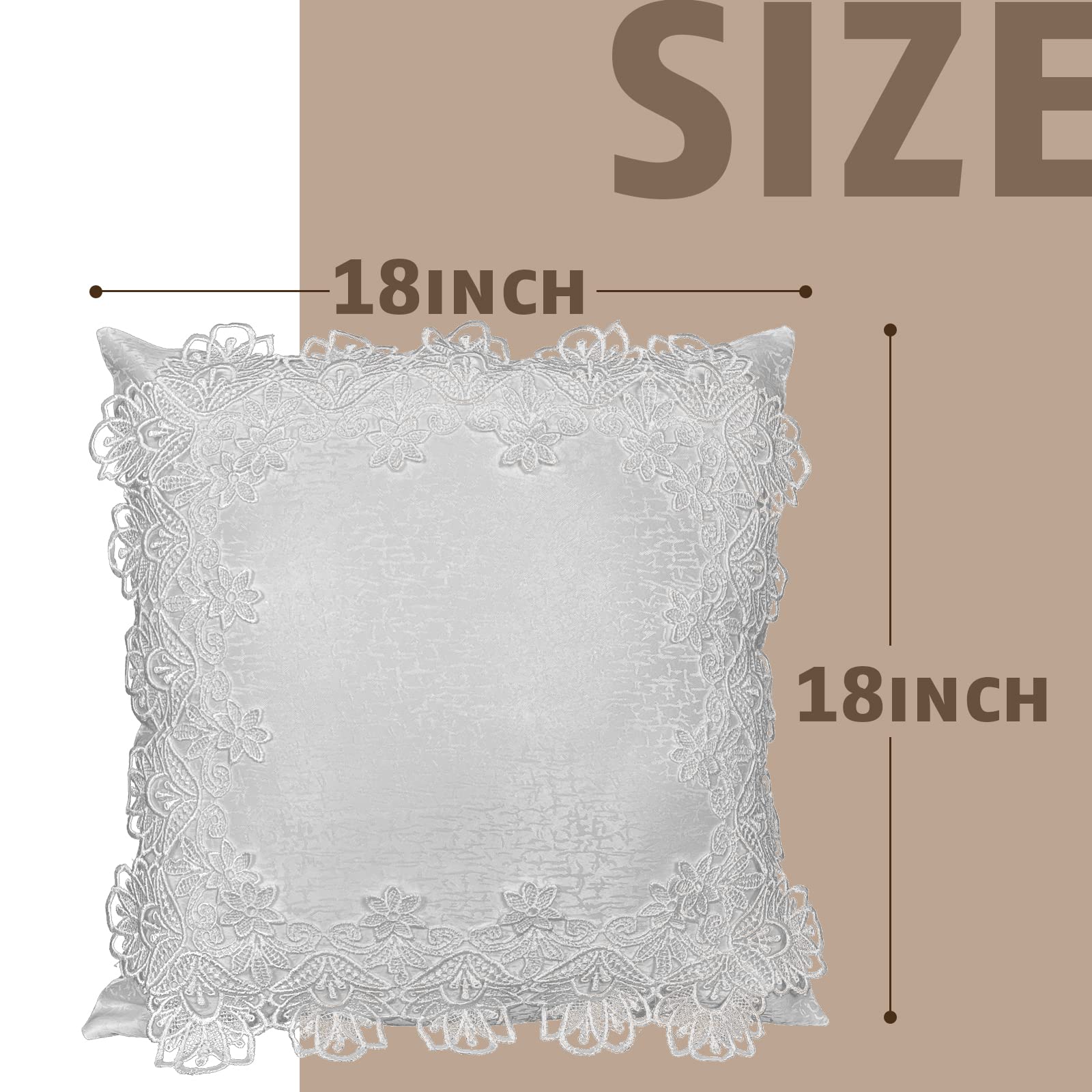 Premium 18x18 Inch White Lace Throw Pillow Covers Set of 2 - Soft Farmhouse Decor with Exquisite Embroidery for Living Room, Bed, Couch & Sofa - Perfect for Cozy Home Styling and Seasonal Decorations