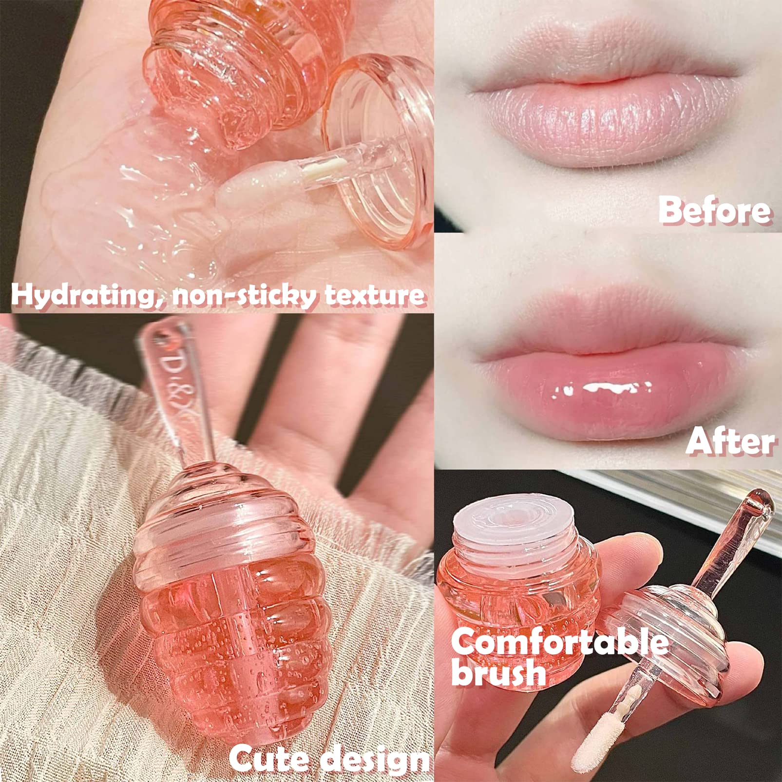 **Honey Lip Oil & Clear Lip Gloss Set - 2PCS Moisturizing Lip Gloss, Transparent Lip Comfort Oil with Honey Flavor for Hydration & Shine | Perfect for Daily Wear, Night Out, and Makeup Looks**