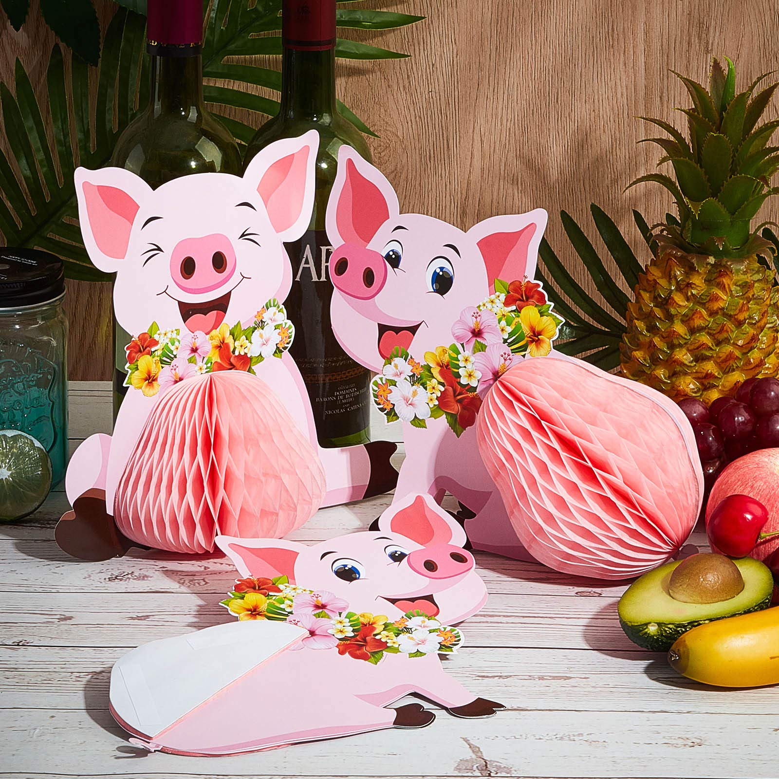 Zonon 4-Piece Pink Piggy Party Decor Set - Farm Animal Tissue Centerpieces for Hawaiian Luau, Birthday & Themed Parties - Perfect for Table Toppers, Baby Showers & Tropical Decorations