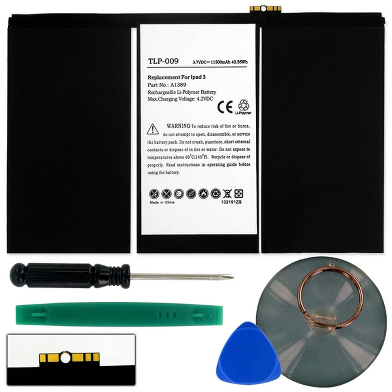 Apple iPad 3 A1389 616-0586 Replacement Battery - 3.7V 11.5Ah Li-Polymer Battery for iPad 3rd Gen - Perfect for Home, Office & Travel Use