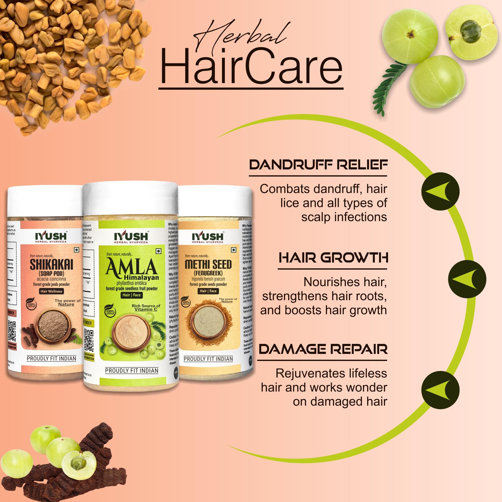 Organic Ayurvedic Amla Powder with Fenugreek & Shikakai for Hair Growth - 300g | Natural Hair Mask for Dry, Frizzy Hair | Volumizing Treatment | Herbal Hair Pack | Promotes Stronger, Thicker Hair | Perfect for DIY Hair Care & Scalp Treatments