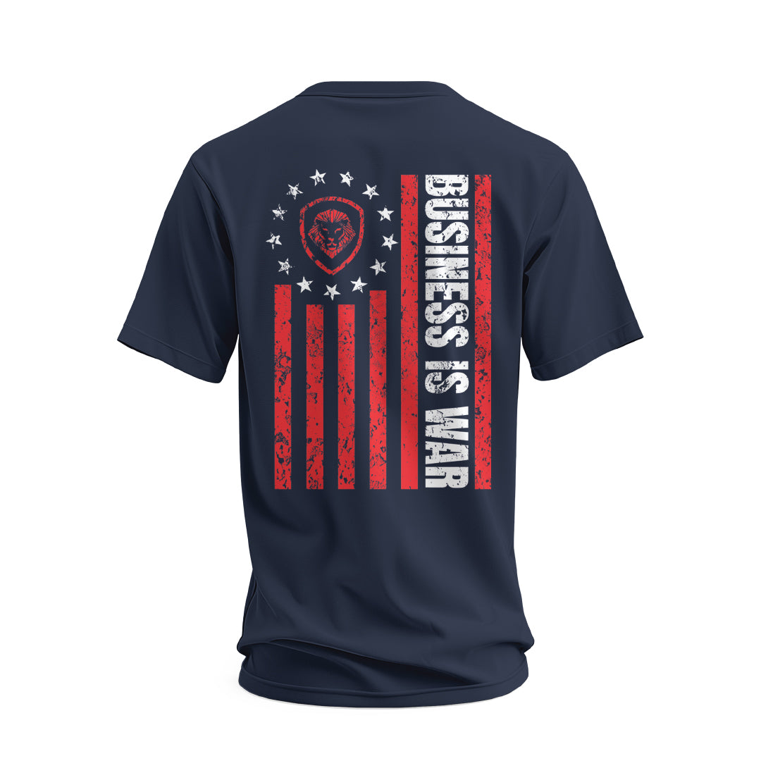 Navy Lion Shield Business is War Short Sleeve T-Shirt for Men - Motivational Work & Gym Apparel - Perfect for Office, Workouts & Casual Wear