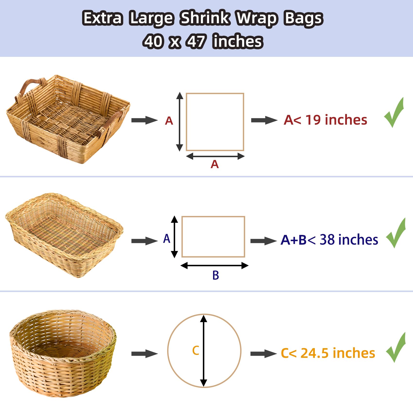 Extra Large Jumbo Shrink Wrap Cellophane Bags for Gift Baskets - 40x47 Inch Easter Basket Bags (10 Pack, XXXL) - Perfect for Holiday Gifts, Party Favors & Bulk Packaging