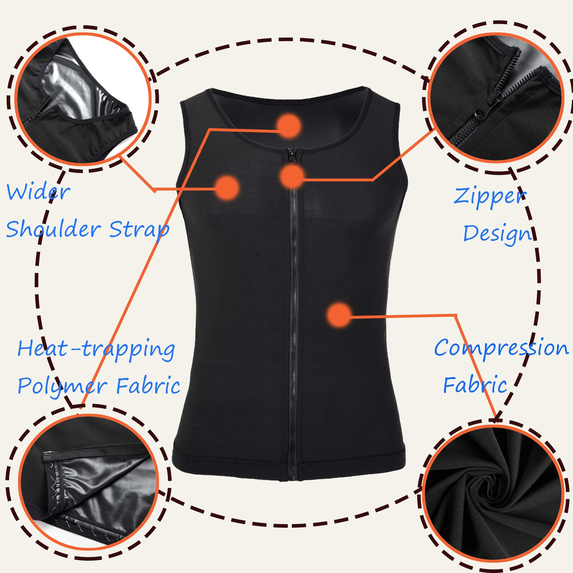 Men's Sauna Sweat Vest for Weight Loss - Polymer Waist Trainer Body Shaper Slimming Tank Top with Zipper - Perfect for Gym, Workout & Postpartum Recovery