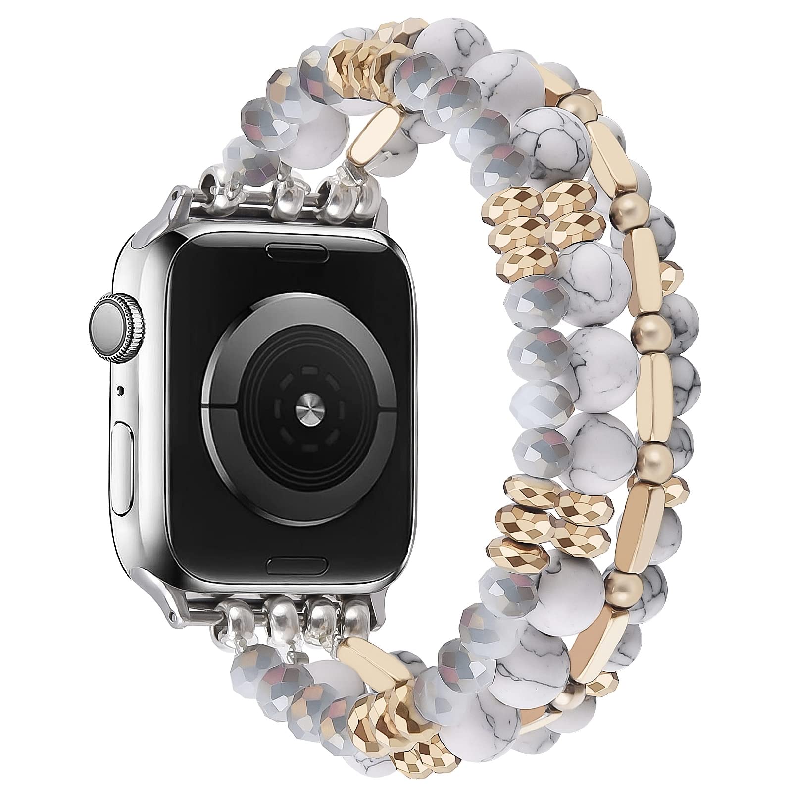 VISOOM Stretchy Beaded Bracelet Compatible with Apple Watch 40mm 38mm 41mm 42mm (Series 1-10 & SE) - Handmade Crystal Beads Fashion Watch Band for Women - Perfect for Workouts, Office Wear & Casual Outfits