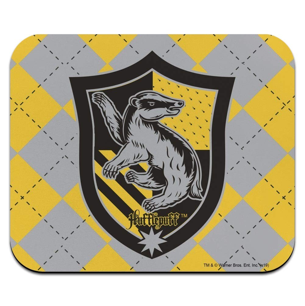 Harry Potter Hufflepuff Crest Plaid Low-Profile Gaming Mouse Pad - Perfect for PC, Laptop & Office Workstations - Official Hogwarts House Merchandise