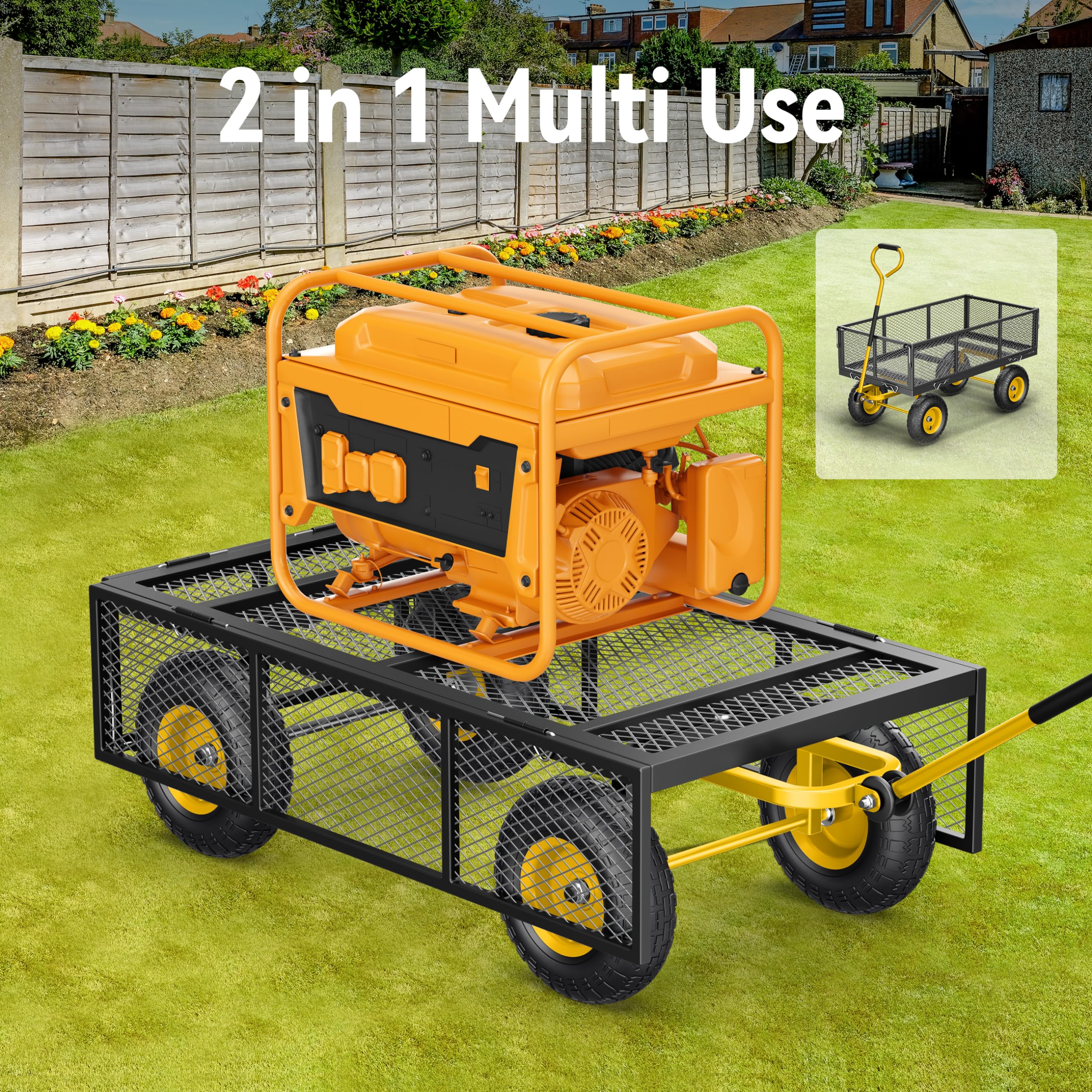 Heavy Duty 900 lbs Steel Garden Cart - 2-in-1 Utility Wagon with Removable Mesh Sides & 10