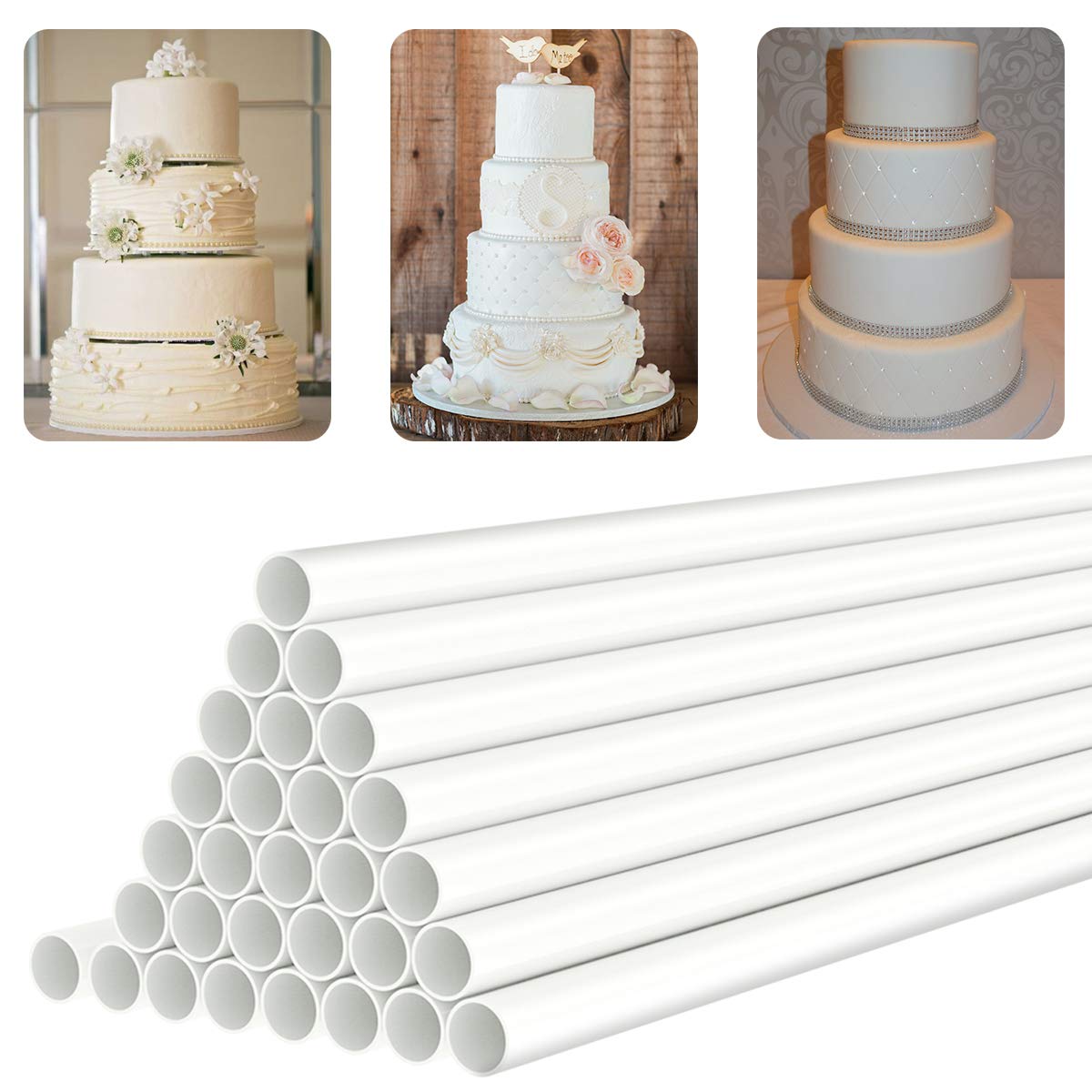 White Plastic Cake Dowel Rods for Tiered Cake Construction - 0.4 Inch Diameter, 9.5 Inch Length - Sturdy Support for Wedding, Birthday & Special Occasion Cakes - Perfect for Professional Bakers & Home Bakers