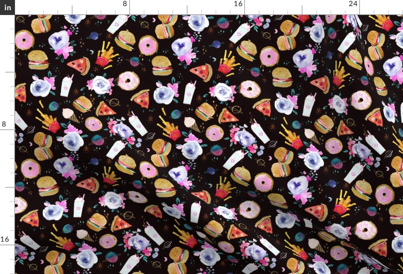 Food Space Donuts Fries Pizza Printed Minky Fabric Fat Quarter - Soft Plush Fabric for Sewing Baby Blankets, Quilt Backing & DIY Plush Toys - Perfect for Nursery Decor & Craft Projects