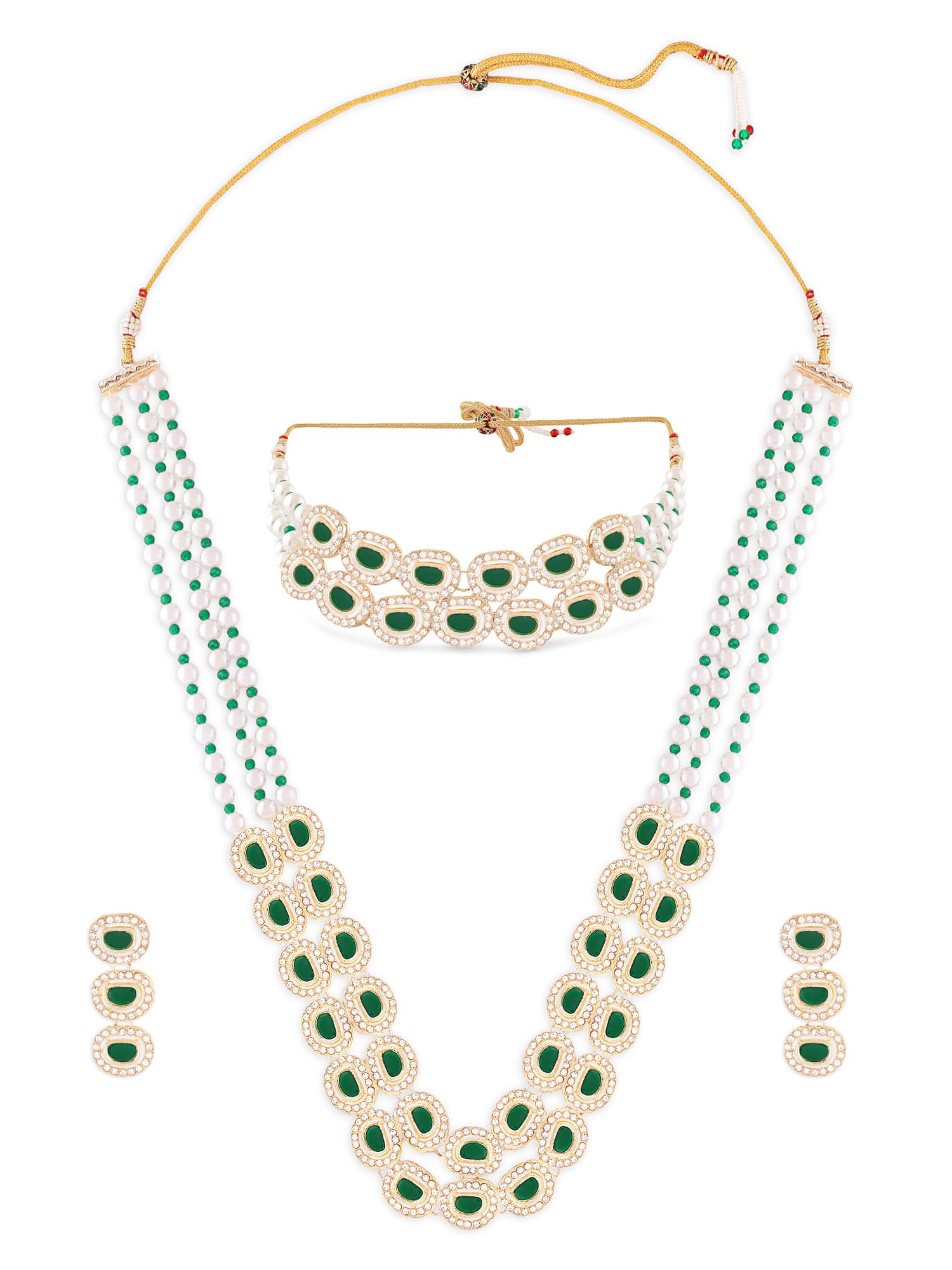 ZAVERI PEARLS Green Stone Beads & Austrian Diamond Bridal Choker Necklace Set with Earrings for Women - ZPFK17342 | Wedding, Party & Evening Wear Jewelry
