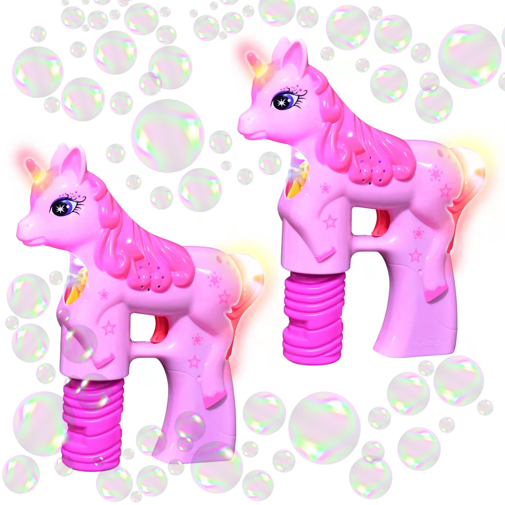 Unicorn Bubble Guns for Kids - 2 Pack Bubble Blower Toys with Refill Bottles & Batteries | Outdoor Bubble Maker for Toddlers, Boys & Girls | Perfect for Birthday Parties, Backyard Play & Summer Fun