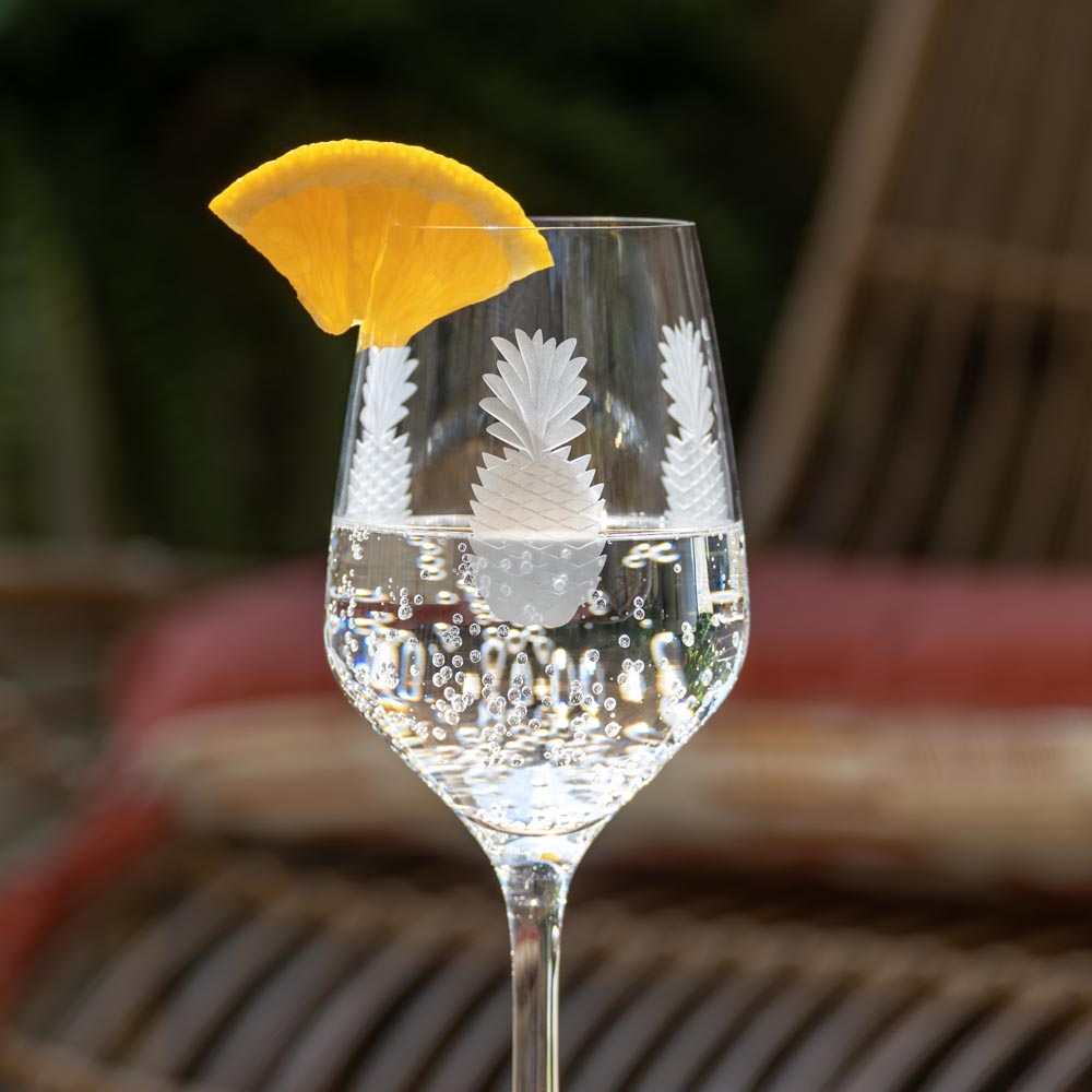 Fresh Pineapple 10.75oz White Wine Glasses Set of 2 - Perfect for Summer Cocktails, Dinner Parties & Home Bar Decor