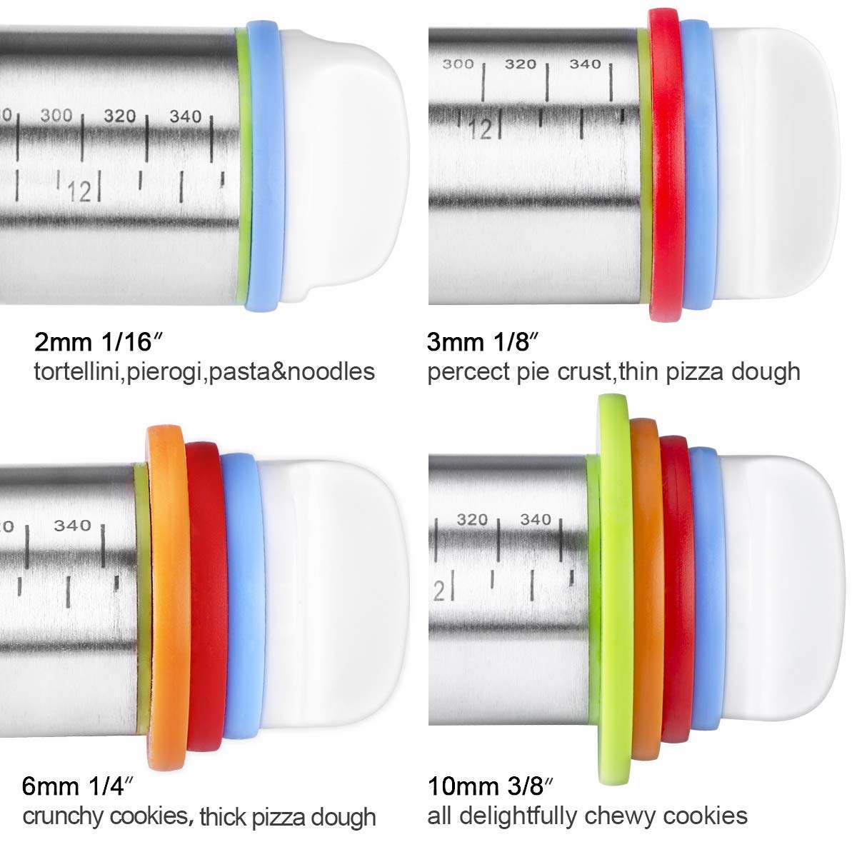 Premium Rolling Pin & Pastry Baking Mat Set - Adjustable Thickness Rings, Stainless Steel Dough Roller for Fondant, Pizza, Pie, Pasta, Cookies - Ideal for Home Bakers & Professional Kitchens (Red Non-Slip Mat)