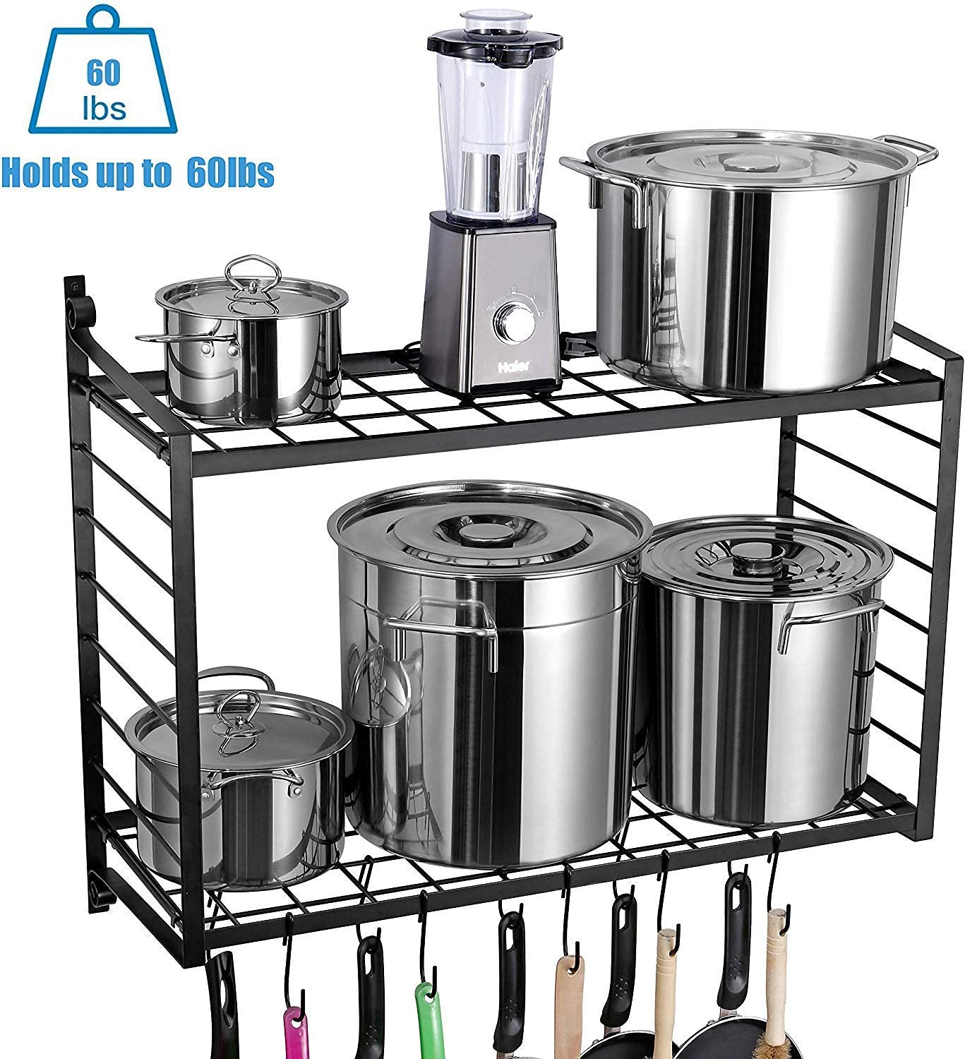 Space-Saving Wall-Mounted Pan Pot Rack with Hooks - Kitchen Organizer for Cookware Storage & Utensil Hanging | Retro Style Wall Decor for Small Kitchens & Apartment Cooking Spaces