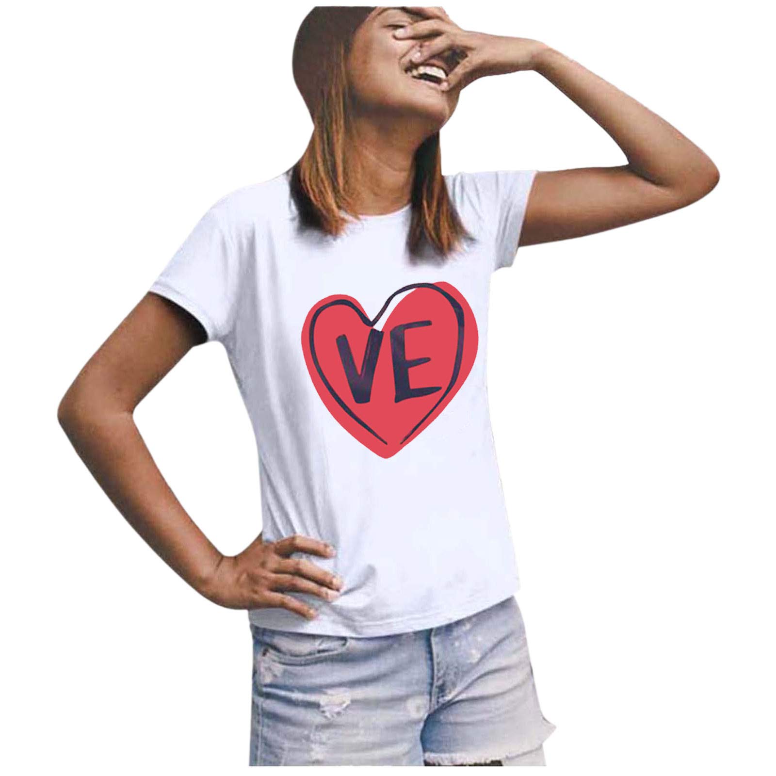 Valentine's Day Short Sleeve Printed Letter T-Shirt for Women - Casual Blouse, Tops & Dressy Outfits for Date Night & Parties