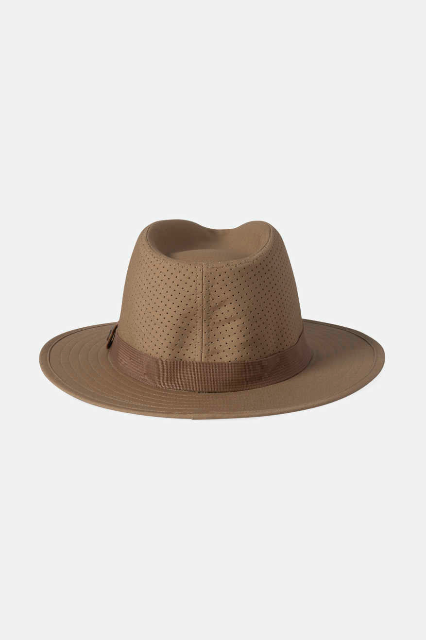 Coolmax Fedora Hat for Men - Breathable & Lightweight Summer Sun Hat - Perfect for Outdoor Activities, Travel, and Casual Wear (Khaki)