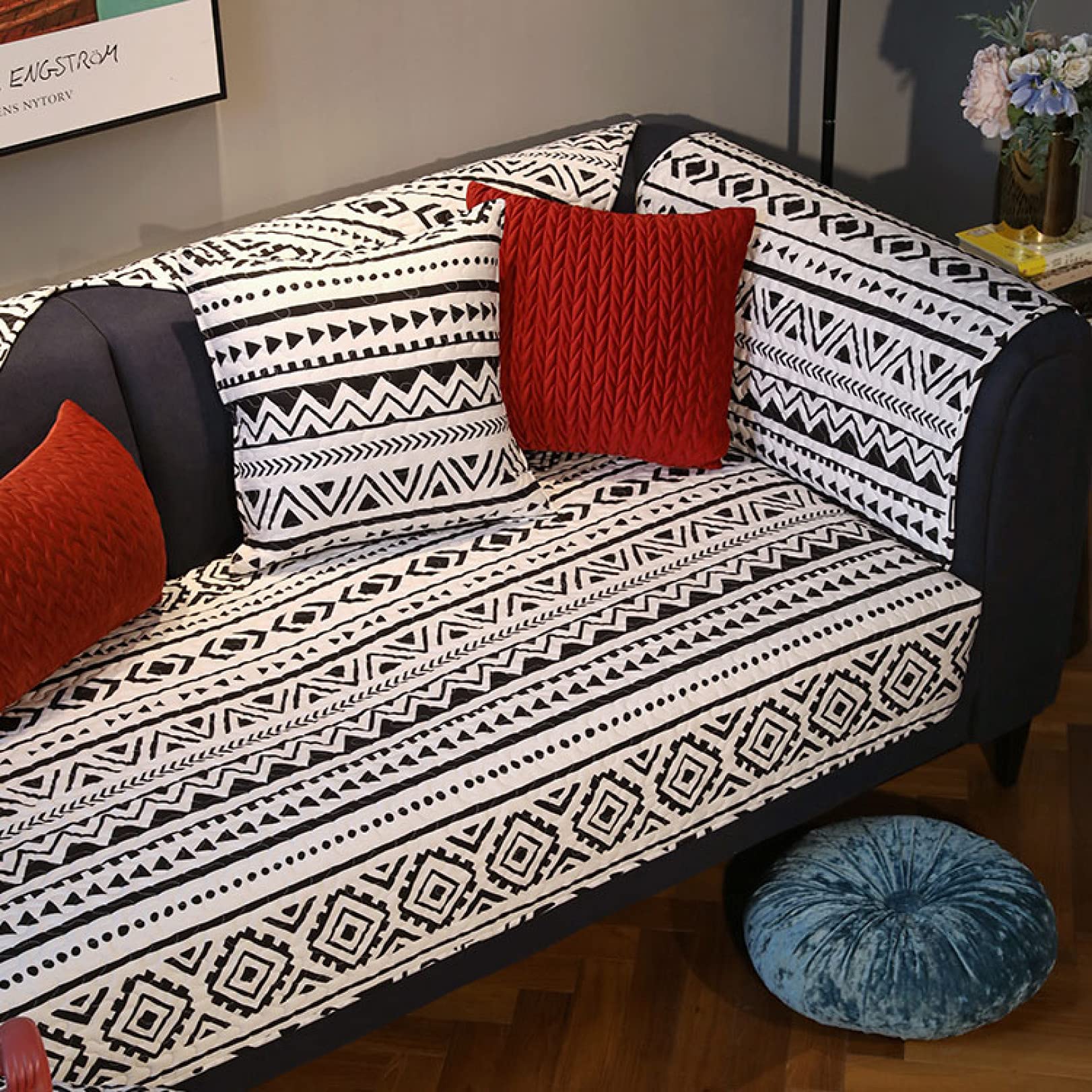 U-Shaped Elastic Couch Slipcover - Breathable Cotton Sofa Cover with Stain Protection for Sectional Couches - Perfect for Living Room, Home Decor & Furniture Protection