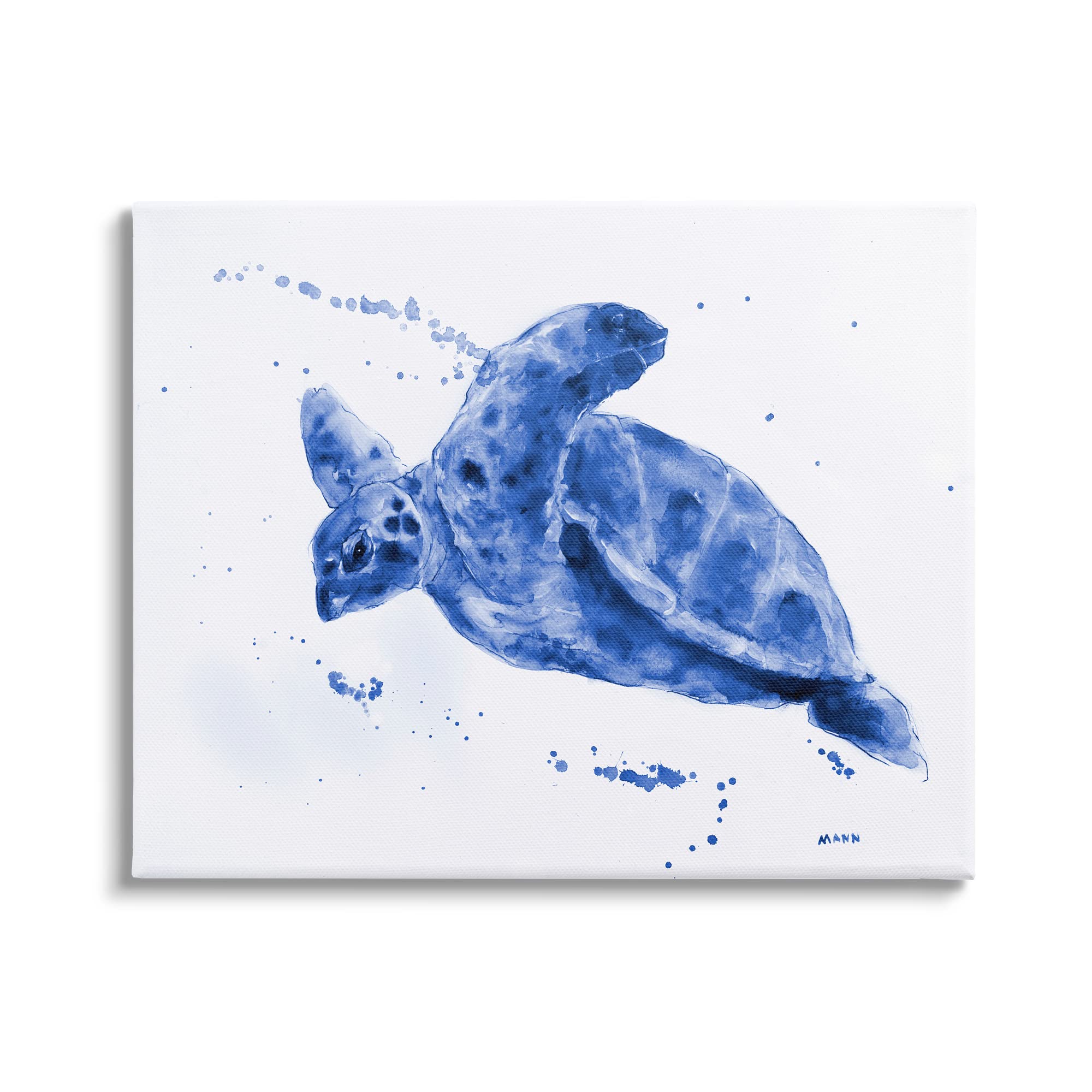 Stupell Industries Blue Sea Turtle Splashing Water Bubbles Wall Art - Coastal Decor by Patti Mann - Perfect for Beach House, Bathroom, or Nursery Decor