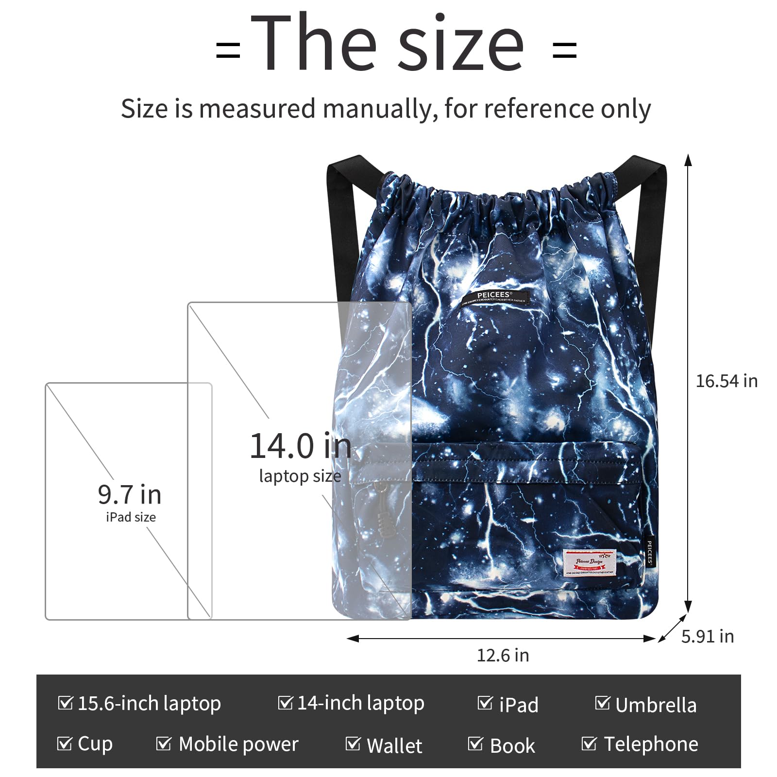 Waterproof Drawstring Sports Bag - Lightweight Sackpack Backpack for Men & Women - Gym, Travel, Beach & Outdoor Activities