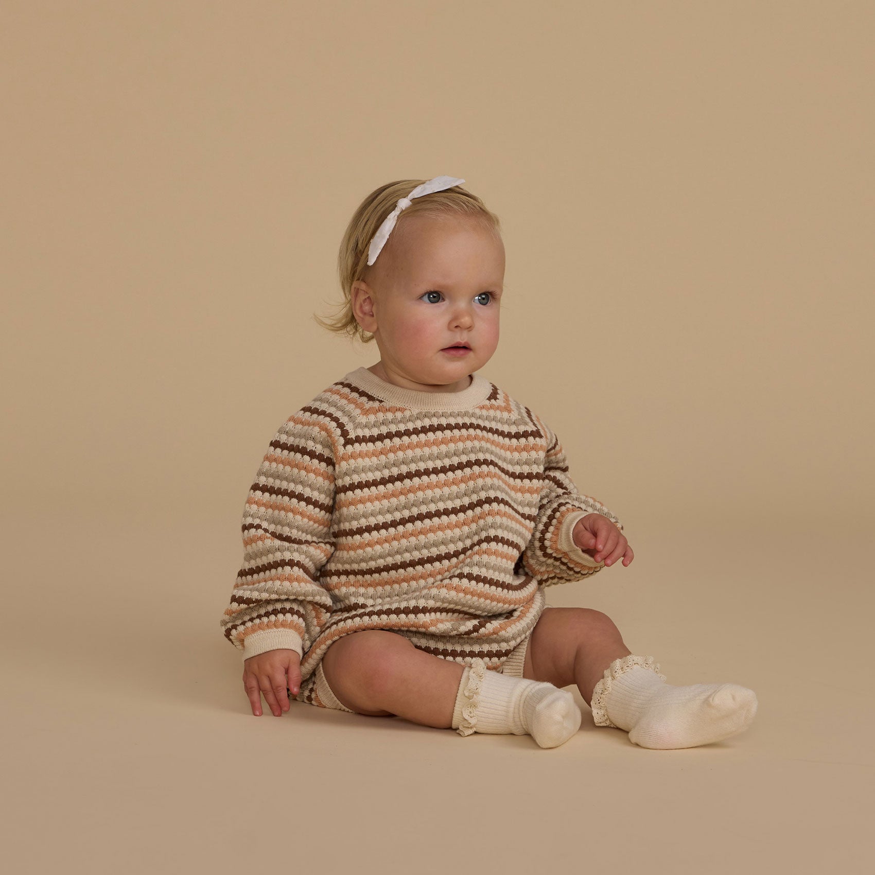 Honeycomb Stripe Crewneck Romper - Natural, Shell, Dusty Blue & Saddle Colors | Final Sale | Perfect for Casual Outings, Beach Days & Summer Fashion