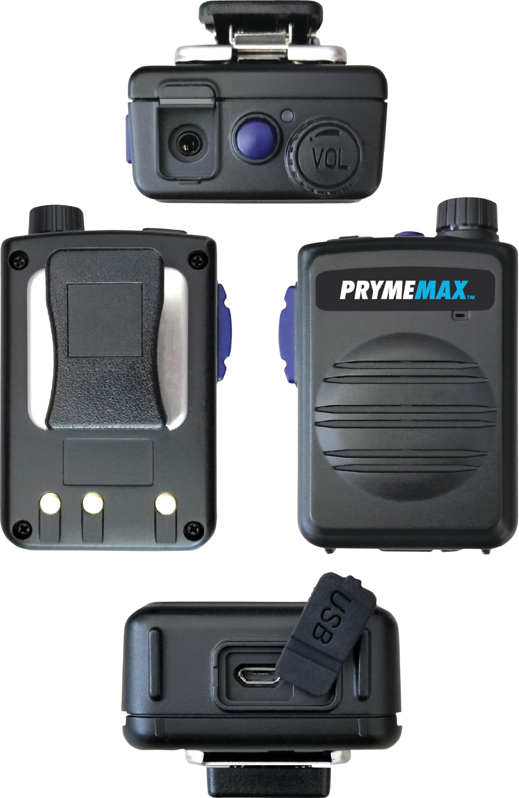 PRYMEMAX™ BTH-550-MAX Wireless Bluetooth Speaker Microphone with Desktop Charger - Compatible with 2-Way Radios, Smartphones & Tablets (iOS/Android) - Rotary Volume Control & PTT Button - Ideal for Outdoor Adventures, Construction Sites & Emergency Communications