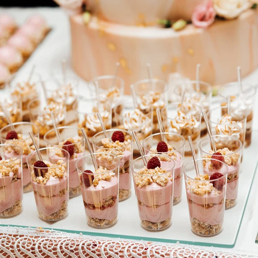 50 Pack 3 oz Clear Plastic Dessert Cups with Spoons - Mini Shooter Cups for Cheesecake, Pudding, Mousse, Appetizers - Perfect for Parties, Catering & Home Baking