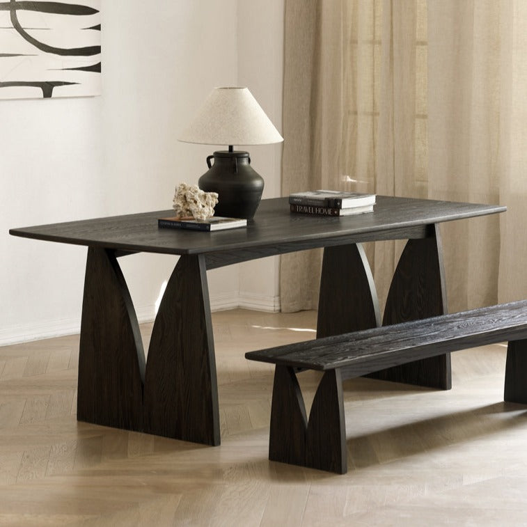 Handcrafted Oak Solid Wood Wabi Sabi Style Dining Table - Natural Wood Grain Texture - Modern Minimalist Furniture for Dining Room, Kitchen, or Open Concept Living Space