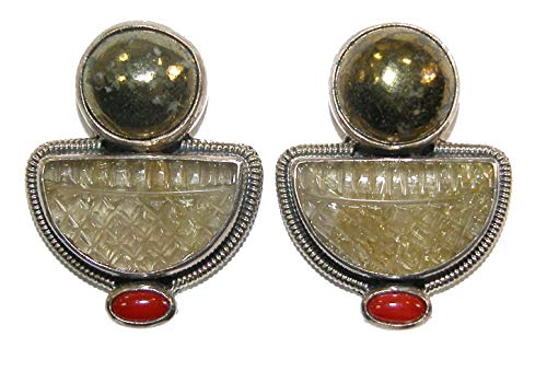 Chalco Pyrite Rutilated Quartz Coral Sterling Silver Earrings | Natural Gemstone Jewelry for Women | Perfect for Weddings, Parties & Special Occasions