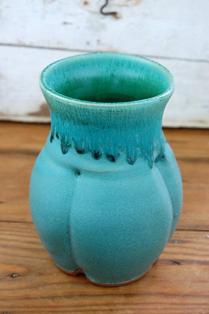 Handmade Turquoise Ceramic Flower Vase - Artisan Thrown Pottery from North Carolina - Perfect for Home Decor, Wedding Centerpieces & Boho Chic Interiors