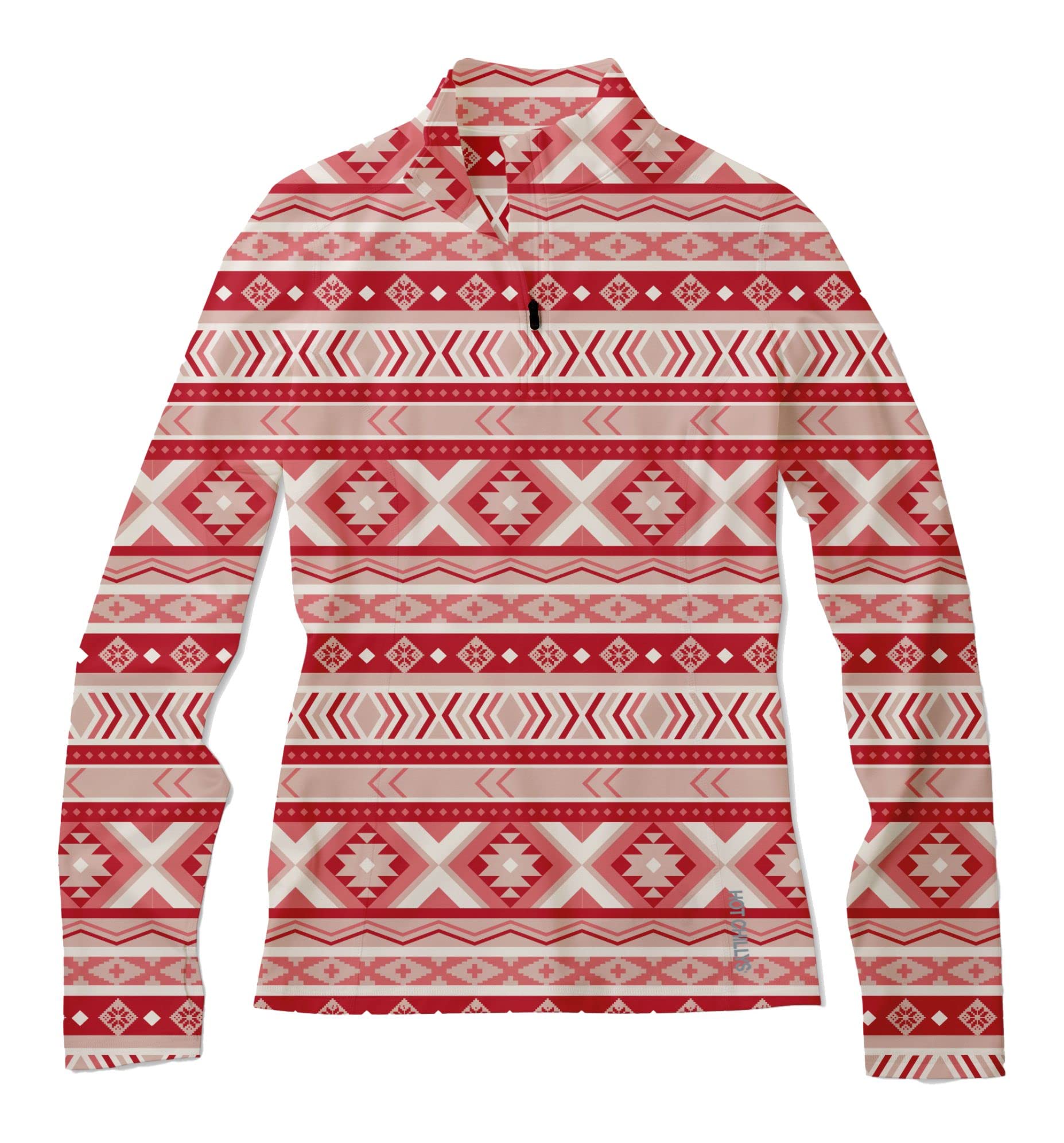 Hot Chillys Women's Micro-Elite Chamois Printed Zip-T Midweight Thermal Base Layer - Stretchy, Warm & Body-Hugging Fit for Hiking, Skiing & Winter Outdoor Activities