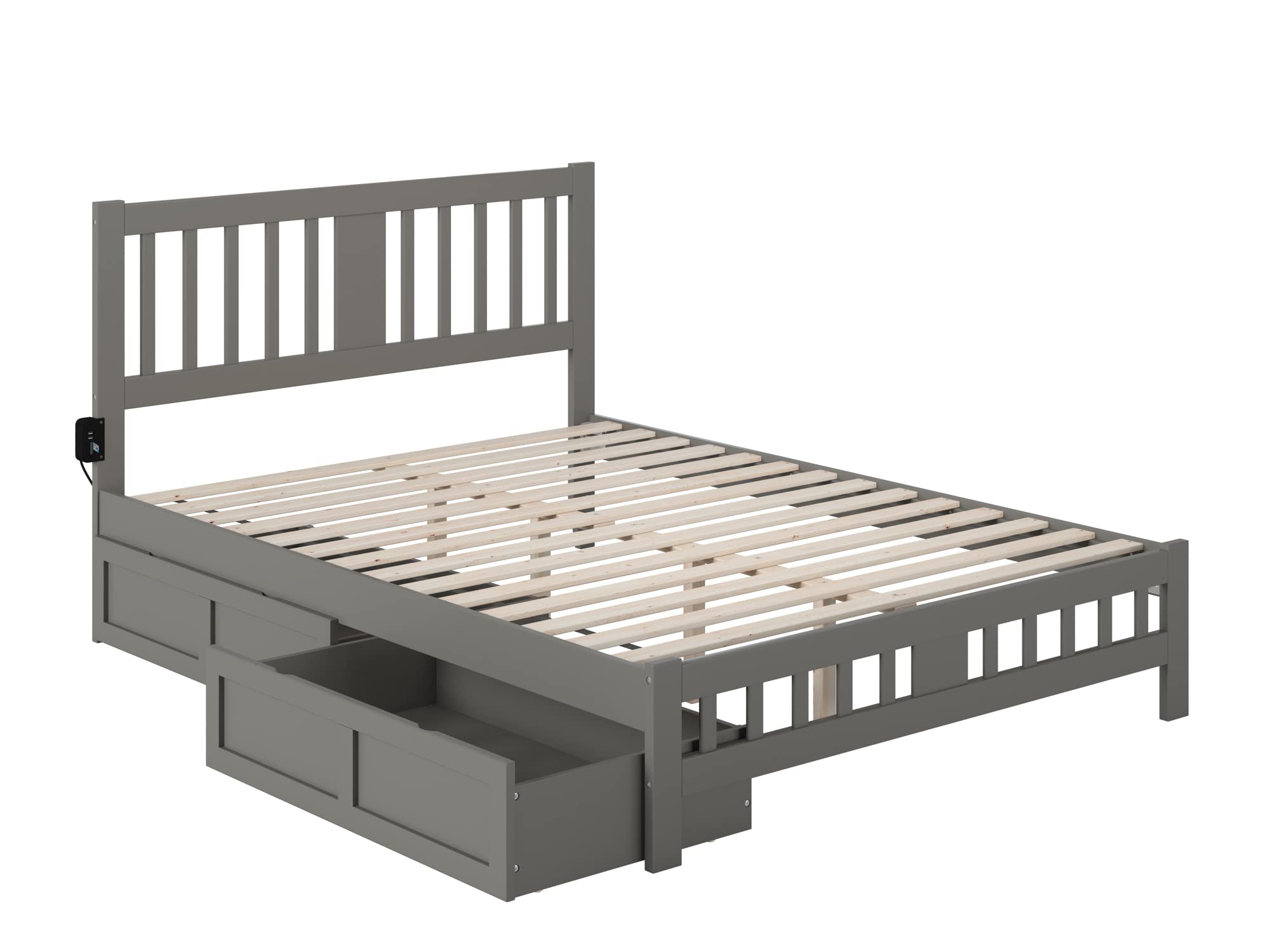 AFI Tahoe Queen Size Platform Bed Frame with Footboard & Storage Drawers, Grey Wooden Bed - Perfect for Small Bedrooms, Guest Rooms & Modern Home Decor
