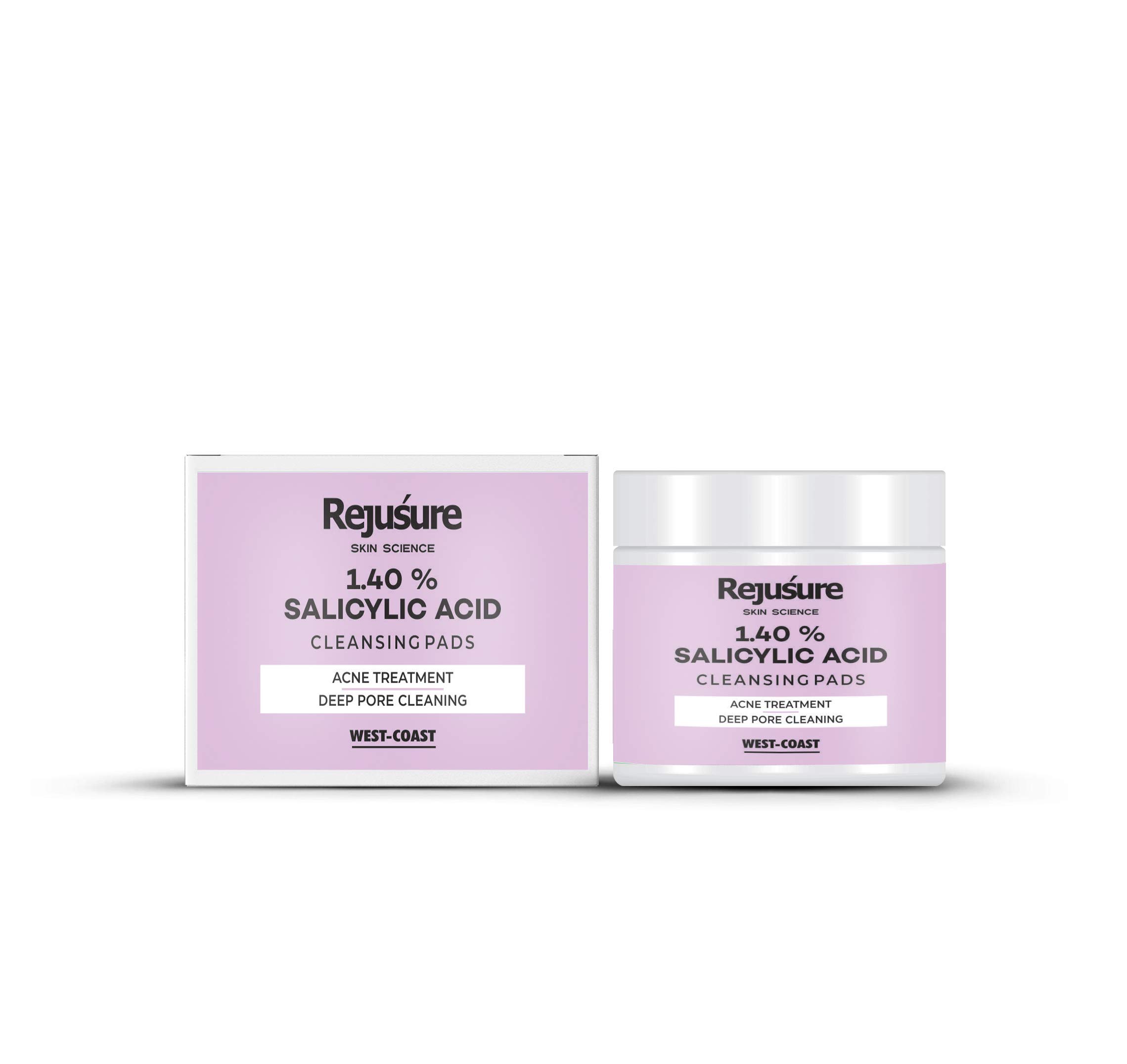 Rejusure Salicylic Acid Cleansing Pads for Acne Treatment - Exfoliating Face Pads to Remove Dirt & Control Excess Oil - Gentle Skin Care for Men & Women - 50 Count - Perfect for Daily Face Cleansing & Travel Skincare Routine