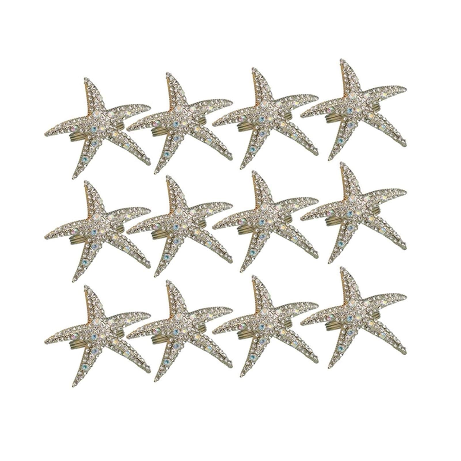 LAIQIAN 12-Piece Spiral Napkin Rings Set - Starfish Rhinestone Ocean-Themed Napkin Holders for Wedding, Party & Beach Theme Dining Table Decor | Perfect for Coastal Weddings, Summer Parties & Nautical Home Decor