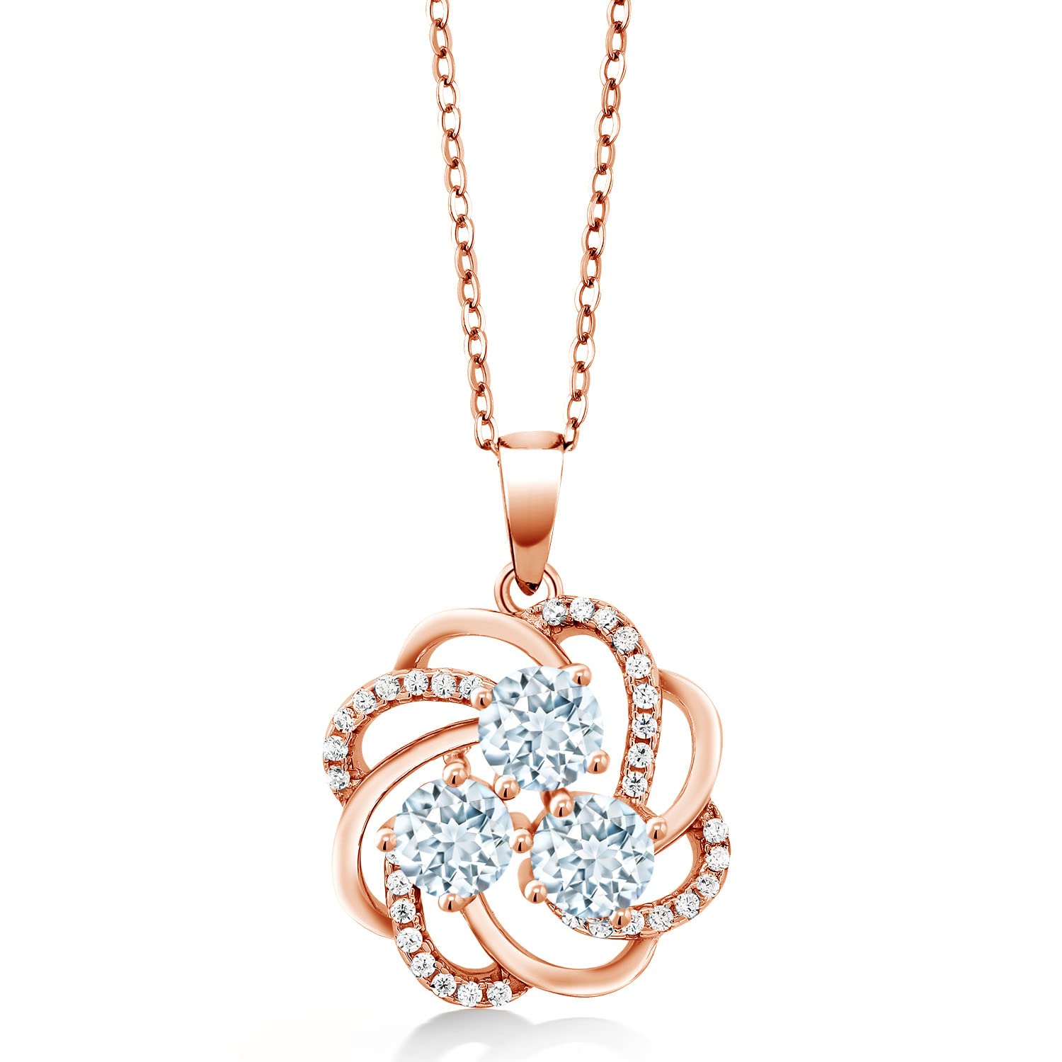 1.82 Ct Natural Sky Blue Aquamarine Pendant in 18K Rose Gold Plated Silver - Elegant Gemstone Jewelry for Women, Perfect for Weddings, Anniversaries & Special Occasions