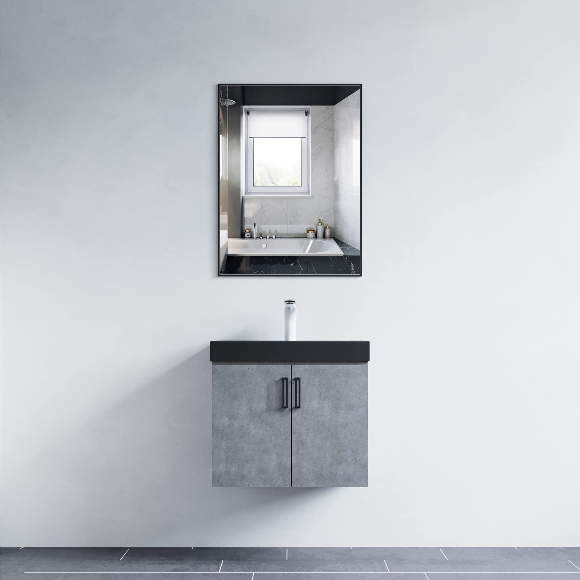 Modern Rectangular Bathroom Mirror with Slim Metal Frame - Black Vanity Wall Mirror for Home Decor | Perfect for Bathrooms, Bedrooms, and Entryways | Model 5004 2431 10