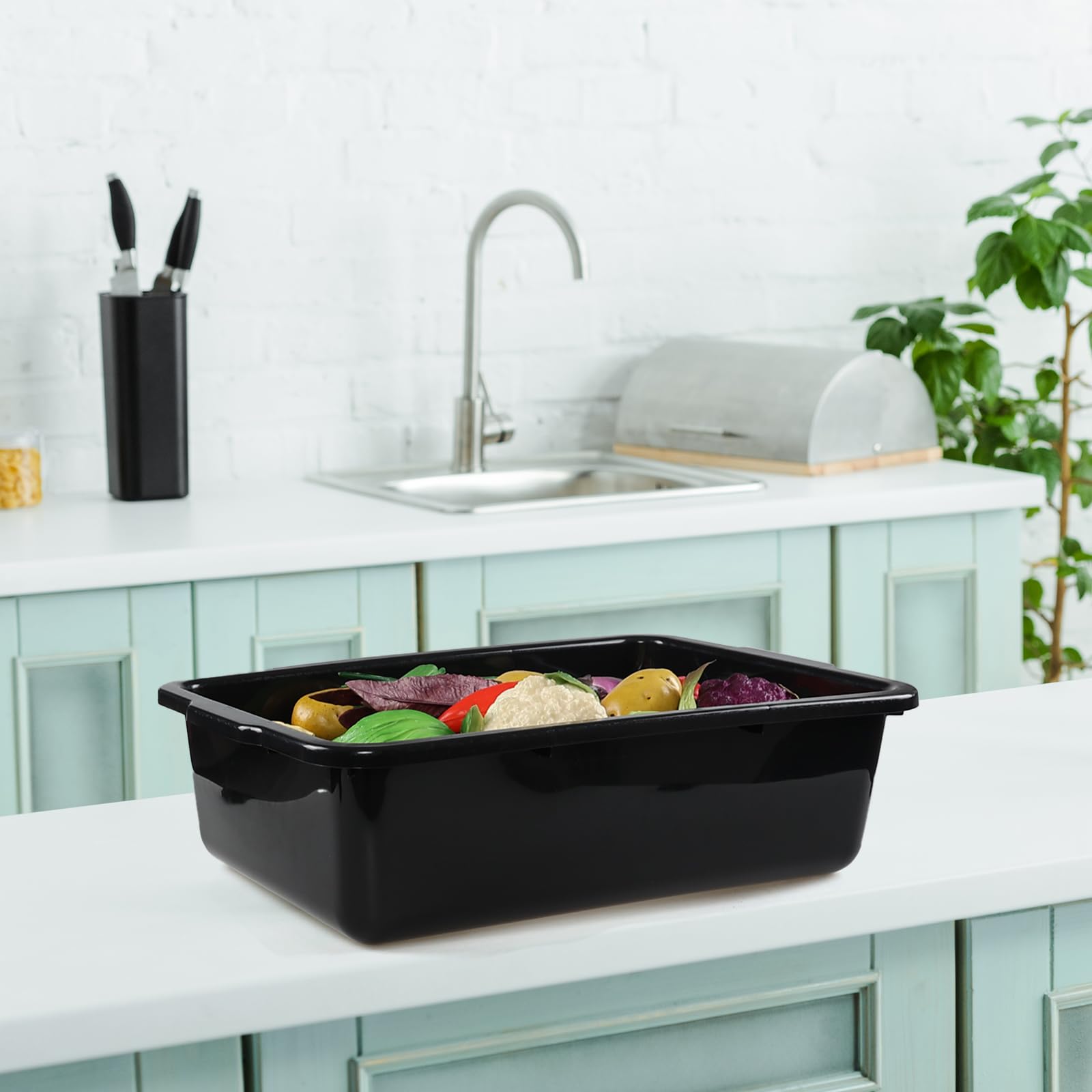4-Pack Commercial Bus Tubs Box/Tote Box - 32 Liter Large Plastic Basin Tub for Restaurant, Kitchen, Dishwashing & Food Storage - Heavy Duty Durable Containers for Catering, Buffet & Commercial Use