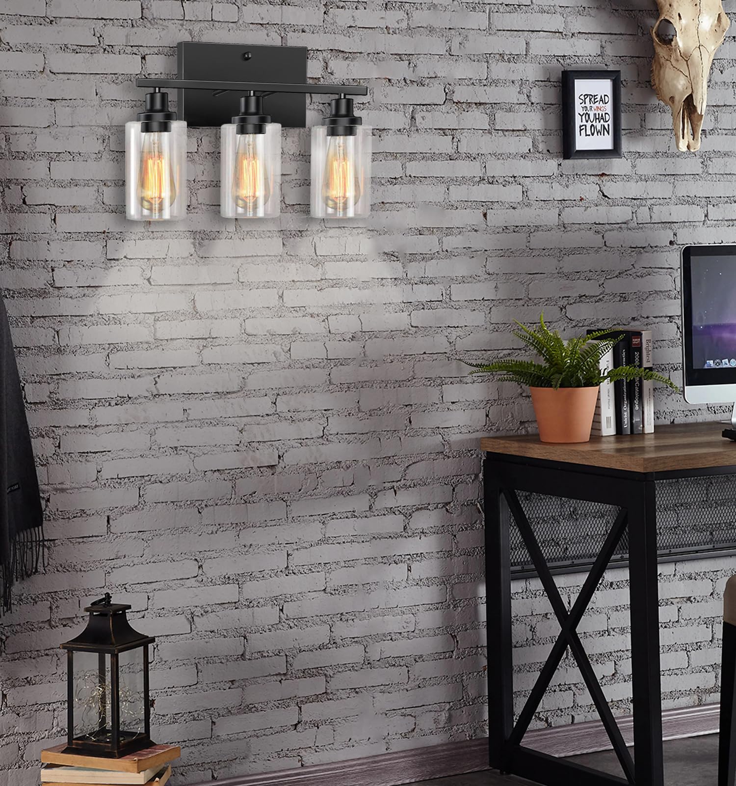 Modern Black 3-Light Bathroom Vanity Light Fixture with Clear Glass Shade - Metal Frame Wall Lamp for Bedroom, Washroom, Living Room & Hallway - E26 Base - Perfect for Bathroom Makeover & Home Decor Lighting