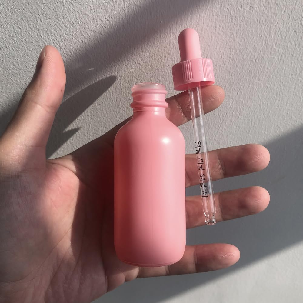 2 oz (60ML) Pink Glass Dropper Bottles with Glass Eye Dropper - UV Resistant Essential Oil Bottles for Aromatherapy, DIY Skincare & Perfume Making (Pack of 12) - Perfect for Home Spa, Travel & Gift Giving