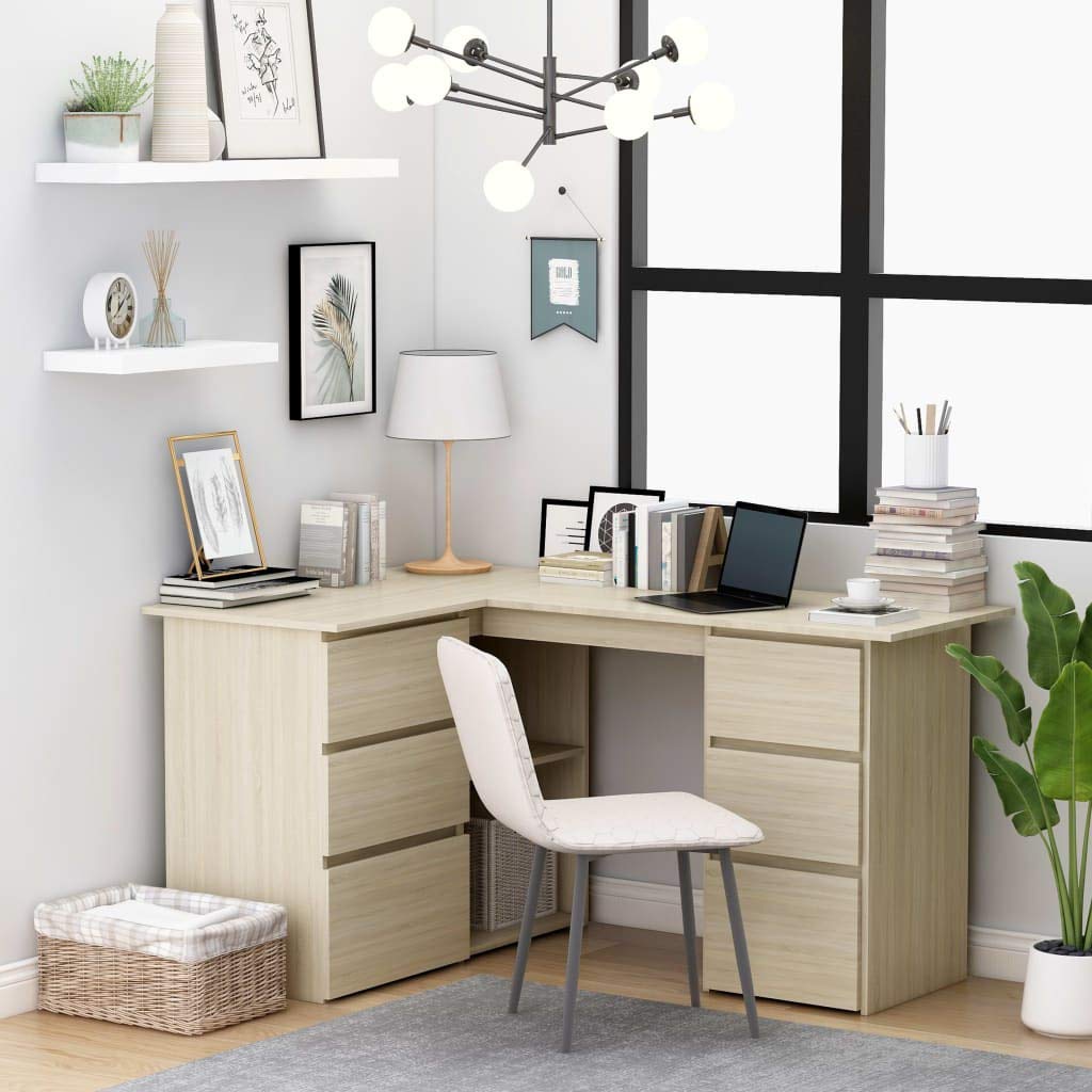 Rotatable Corner Desk with Storage Shelves - 57.1