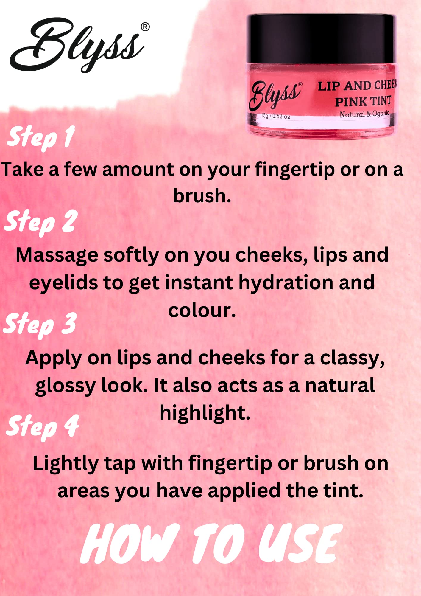 BLYSS Lip, Cheek & Eyelid Tint | 3-in-1 Cream Blush for Deep Moisturization | Enriched with Almond Butter & Coconut Oil | 15g | Perfect for Natural Makeup, Daily Glow & On-the-Go Touch Ups